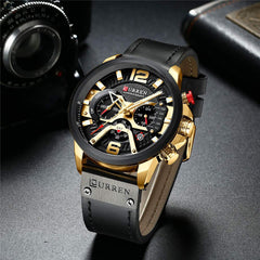 CURREN Mens Watches, Watches Quartz Analog Calendar Wrist Watch for Men, Fashion Waterproof Watch with Leather Strap - Black