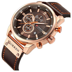 Herren-Armbanduhr mit Lederarmband, klassisch, lssig, Edelstahl, wasserdicht, Chronograph, Datum, analog, Quarzuhr - dark brown