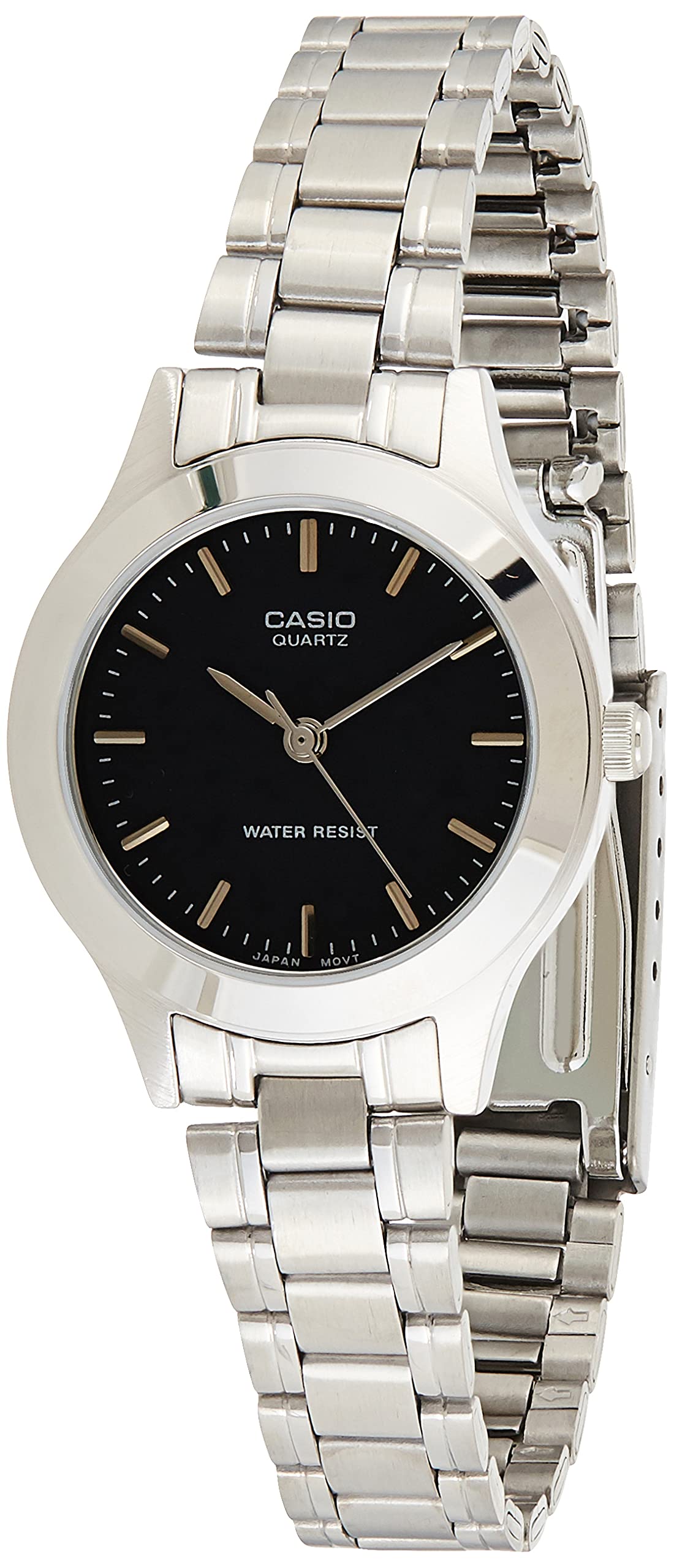 Casio Womens Quartz Watch, Analog Display and Leather Strap Silver/Black