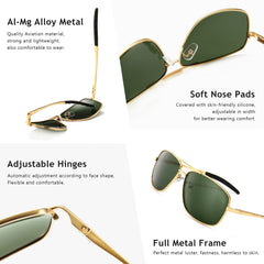 SUNGAIT Men's Polarized Square Aviator Sunglasses Durable Metal Frame for Fishing Driving Golf 100% UV Protection