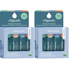 Cliganic Organic Lip Balm Set - 4 Flavors - Natural Hydrating for Cracked & Dry Lips (Pack of 2)