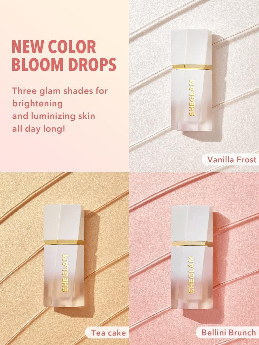 SHEGLAM Makeup - Glow Bloom Liquid Highlighter Shimmer Finish - Long-wearing Waterproof Highlighter Makeup with Sponge Tip Applicator (Tea Cake)