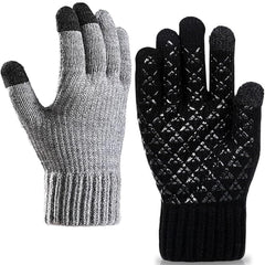 HIHIDAY 2 Pairs of Winter Knit Gloves, Winter Gloves for Men and Women with Upgraded Touch Screen - Anti-Slip Glove Fleece Lined for Winter Outdoor - Black/Grey
