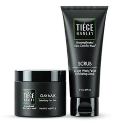 Tiege Hanley Mens Detoxifying Facial Clay Mask & Exfoliating Face Scrub Set, Detox Bundle Deep Pore Cleansing Facial & Body Mask Facial Scrub Exfoliator for Men that Reduces Appearance of Pores