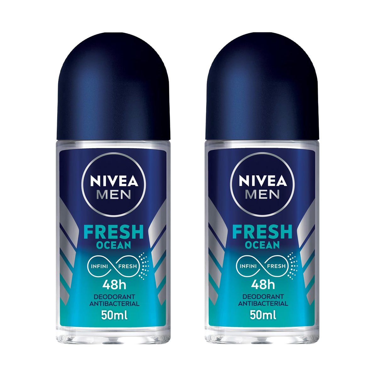 NIVEA MEN Deodorant Roll-on for Men, Fresh Ocean Aqua Scent, 2x50ml