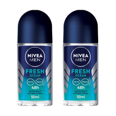 NIVEA MEN Deodorant Roll-on for Men, Fresh Ocean Aqua Scent, 2x50ml