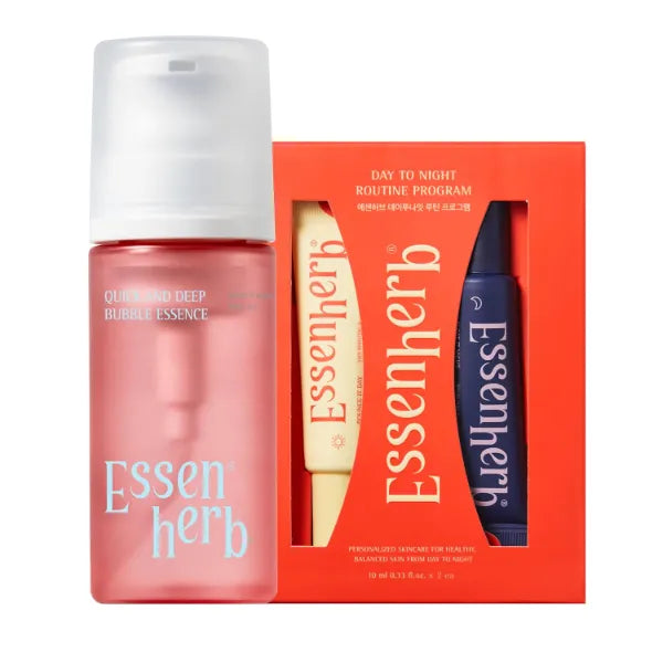 ESSENHERB Day & Night Routine Program Mini (0.34 fl oz each) Quick & Deep Bubble Serum Essence (3.28 fl oz)