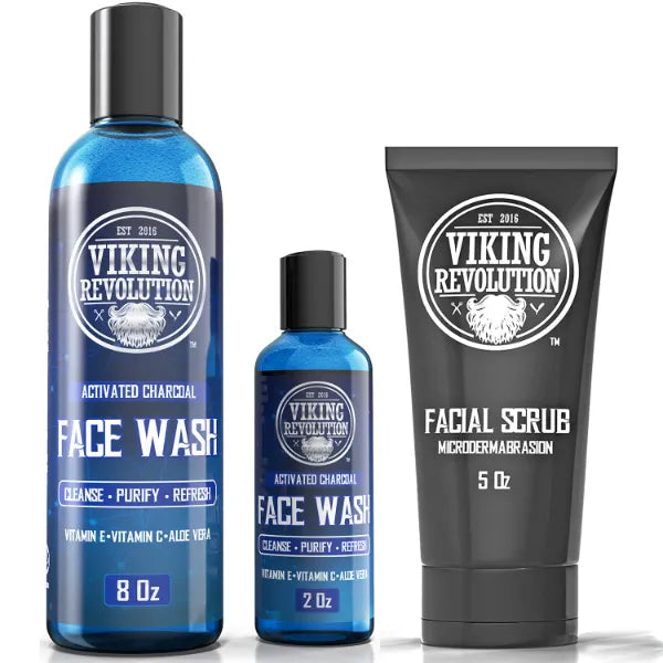 Viking Revolution Microdermabrasion Face Scrub for Men and Charcoal Face Wash for Men - Facial Cleanser for Skin Exfoliating, Deep Cleansing, Removing Blackheads, Acne - Daily Charcoal Facial Cleanser