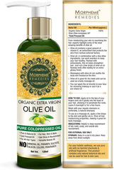 Morpheme Remedies Organic Extra Virgin Olive Oil Pure ColdPressed Oil for Hair & Skin - 120ml