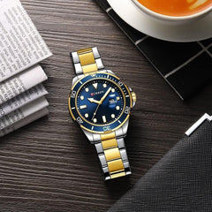 CURREN Men's Analog Watch Stainless Steel Case Blue Dial Date Window Stainless Steel Silver & Goldtone Color Bracelet, Gold Silver Blue, bracelet