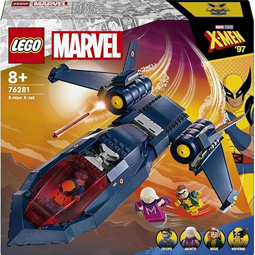 LEGO Marvel X-Men X-Jet Buildable Toy Plane for Kids, Boys & Girls, Airplane Model Building Kit with Wolverine, Cyclops, Rogue and Magneto Super Hero Minifigures, Birthday Gift Idea 76281