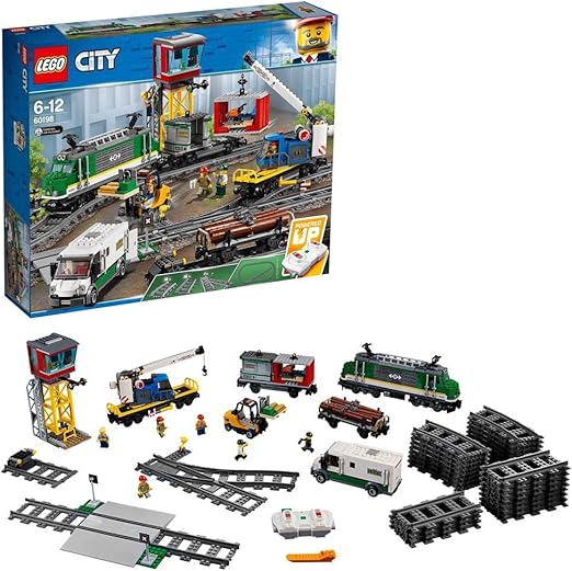 LEGO 60198 City Cargo Train, Toys for Kids, Boys 7 Girls Aged 6 plus Years Old, Remote Control Set, Battery Powered Engine with Bluetooth Connection, 3 Wagons and Tracks