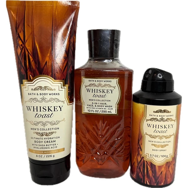 Bath & Body Works Men's Whiskey Toast 3-in-1 Hair, Face & Body Wash, Cream, and Spray 3 Piece Set