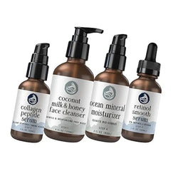 Foxbrim Naturals Complete Skincare Essentials Peptide Collagen Serum, Milk & Honey Cleanser, Ocean Mineral Moisturizer & Retinol Face Serum