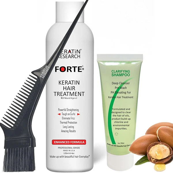 KERATIN RESEARCH Forte Plus Extra Strength Brazilian Keratin Hair Treatment Professional 120ml Bottle with free Brush/Comb Proven Amazing Results