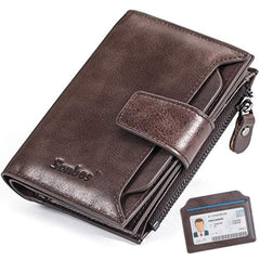 Senbos Wallet Mens, RFID Blocking Genuine Leather Wallet for Men with 18 Credit Card Slots, 2 Banknote Compartments, 1 Zipper Pocket and Removable ID Card Holder, Classic Vertical Wallet with Gift Box - Brown