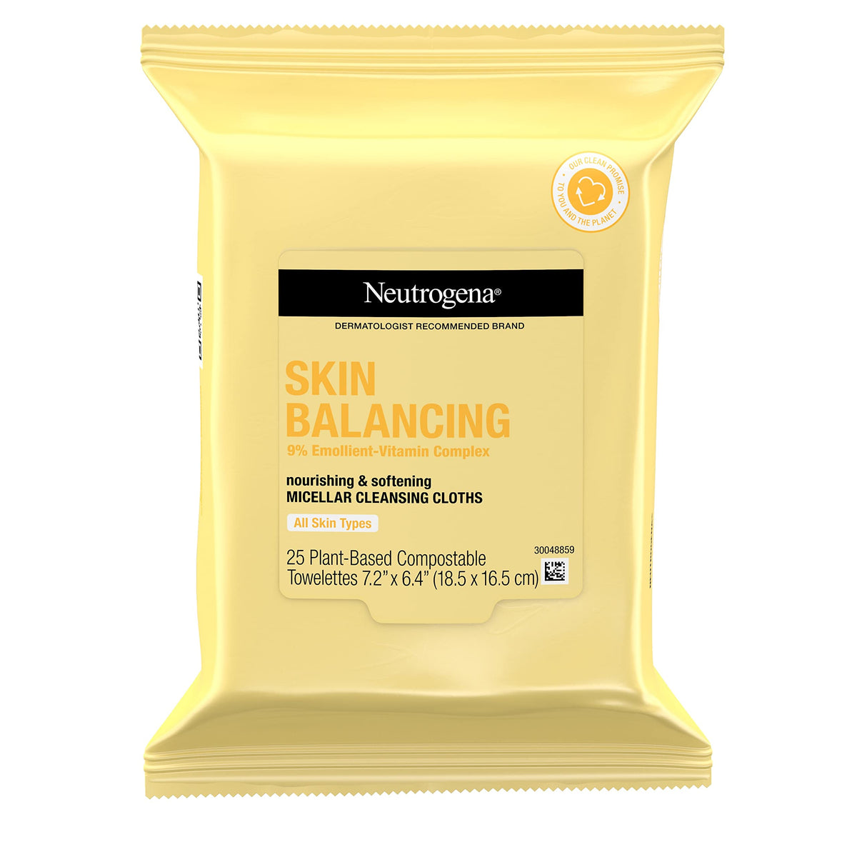 Neutrogena Skin Balancing Micellar Cleansing Cloths Makeup Remover Nourishing Wipes with 100% Plant-Based Fibers, Vitamin E & Pro-Vitamin B5, Paraben-Free, Hypoallergenic, 25 Count