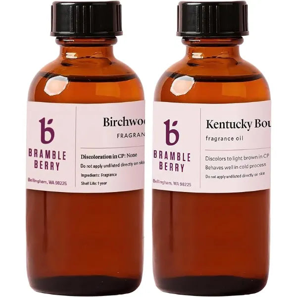 Bramble Berry Birchwood Oud & Kentucky Bourbon Fragrance Oil Set Two x 2 oz Rich Woodsy & Warm Masculine Scents for Soap Making, Candles, Beard Oil & Grooming Products Skin Safe, Vegan