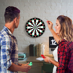 X spring Dart Board Set, 17 Inch Double Sided Usable Dartboard with 6 Metal Tip Darts, Excellent Indoor Game and Outdoor Game, Dart Boards for Adults Teens Family Office Leisure Sport