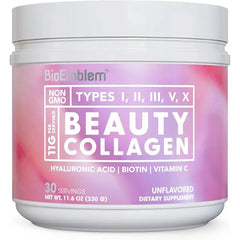 BioEmblem Beauty Collagen Multi Collagen Complex, 30 Servings With Hyaluronic Acid, Vitamin C & Biotin For Hair Skin Nails Collagen Supplement For Women and Men