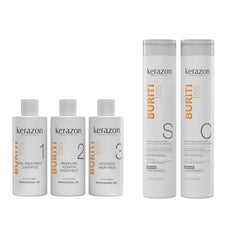 Kerazon Professional Buriti Liss Keratin Treatment KIT - Tratamiento de Keratina Queratina Brasileña para Alisar Importada + Sulfate Free and Sodium Free Shampoo & Conditioner KIT