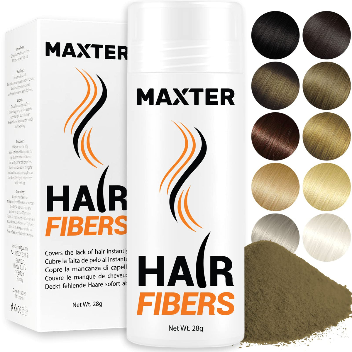 Maxter Hair Fiber for Men & Women - 100% Natural Powder for Hair Building, Thickening and Cover Hair Loss in just 10 sec (Light Brown 28g)