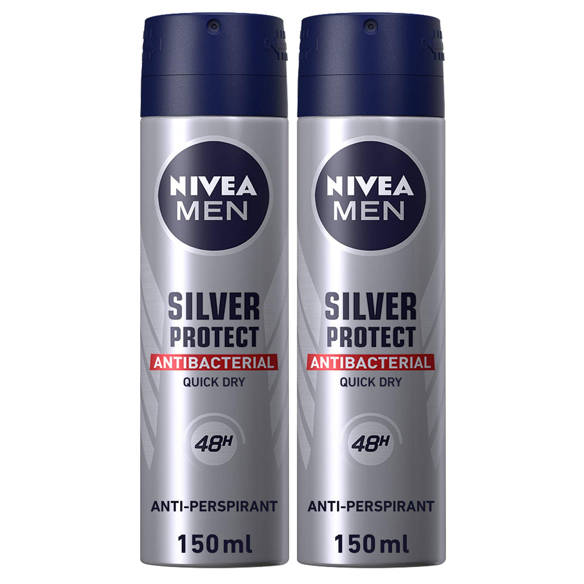 NIVEA MEN Antiperspirant Spray for Men, Silver Protect Antibacterial Protection, 2x150ml