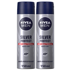 NIVEA MEN Antiperspirant Spray for Men, Silver Protect Antibacterial Protection, 2x150ml
