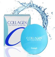 Enough Collagen Hydro Moisture Two Way Cake SPF25 PA++ #13 - Lightweight Hydrating Powder Foundation with Refill, 13g - Blurring, Dewy Finish for Everyday Glamour - Korean Beauty Essential
