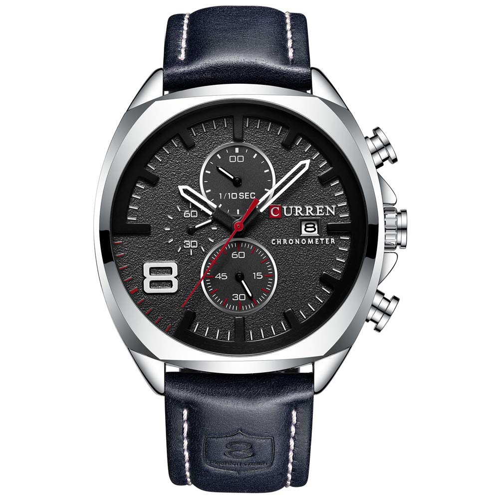 CURREN Quartz Watches for Men's Original Brand Multi-function Calendar style Waterproof Boys Leather Wrist Watch 8324 - Navy blue