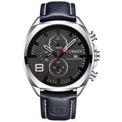 CURREN Quartz Watches for Men's Original Brand Multi-function Calendar style Waterproof Boys Leather Wrist Watch 8324 - Navy blue