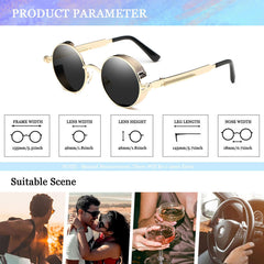 Joopin Steampunk Round Sunglasses - Metal Frame, 100% UV Protection (B02-Gold Black)