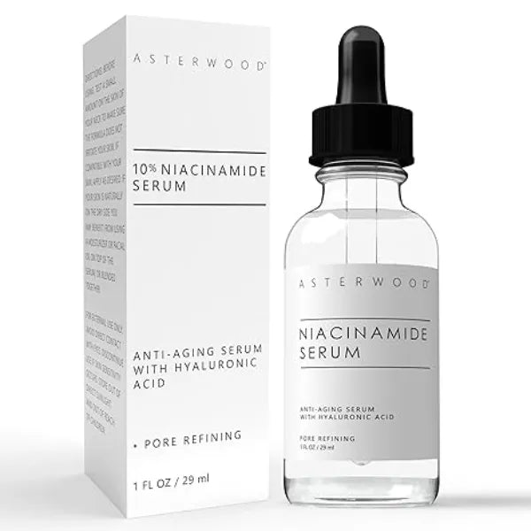 Asterwood 10% Niacinamide Serum for Face Anti Aging, Pore Minimizing, Hydrating with Vitamin B3 and Hyaluronic Acid Tone, Texture Fragrance Free 1 Fl Oz