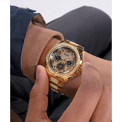 Guess Empire Multi-Function Analog Watch for Men, 46 mm Case Width, Gold Tone/Black