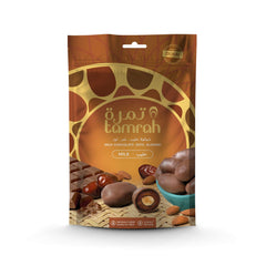 Tamrah Milk Chocolate Zipper Bag - 100g, Easy to Share, Premium Milk Chocolate-Coated Dates with Stuffed Almonds, Nutritious Snacks, Ideal for Gifting, Daily Treats, Kids' Favorite
