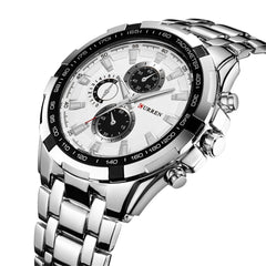 CURREN Watches Men,Sports Waterproof Stainless Steel Quartz Wrist Watch for Men and Boys, 3, Quartz Movement - Silver