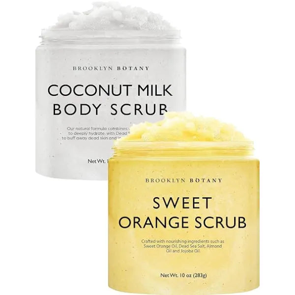 Brooklyn Botany Coconut Milk & Sweet Orange Body Scrub Set Exfoliating and Moisturizing Face, Body, Hand & Foot Scrubs 2 x 10 oz
