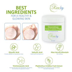 Dermisklean Acne Control Pads- Perfect Glycolic Acid Pads for Acne Treatment and Oil Control -Exfoliating Facial Pad Hydrates and Removes Whiteheads, Blackheads, Popped Pimples 60 pads