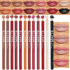 NALACAL Lipstick Pencils, Natural Nude Brown Beige Colors Lip Liner, 12 Pcs, Set for Daily Makeup, Easy to Apply and Remove, Waterproof, Long-lasting Lip Liner