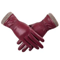 REDESS Winter Leather Gloves for Women, Wool Fleece Lined Warm Gloves, Touchscreen Texting Thick Thermal Snow Driving Gloves - Wine Red