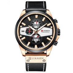 CURREN 8394 Casual Sport Watches for Men Top Brand Luxury Military Leather Wrist Watch Man Clock Fashion Chronograph Wristwatch - BLACK
