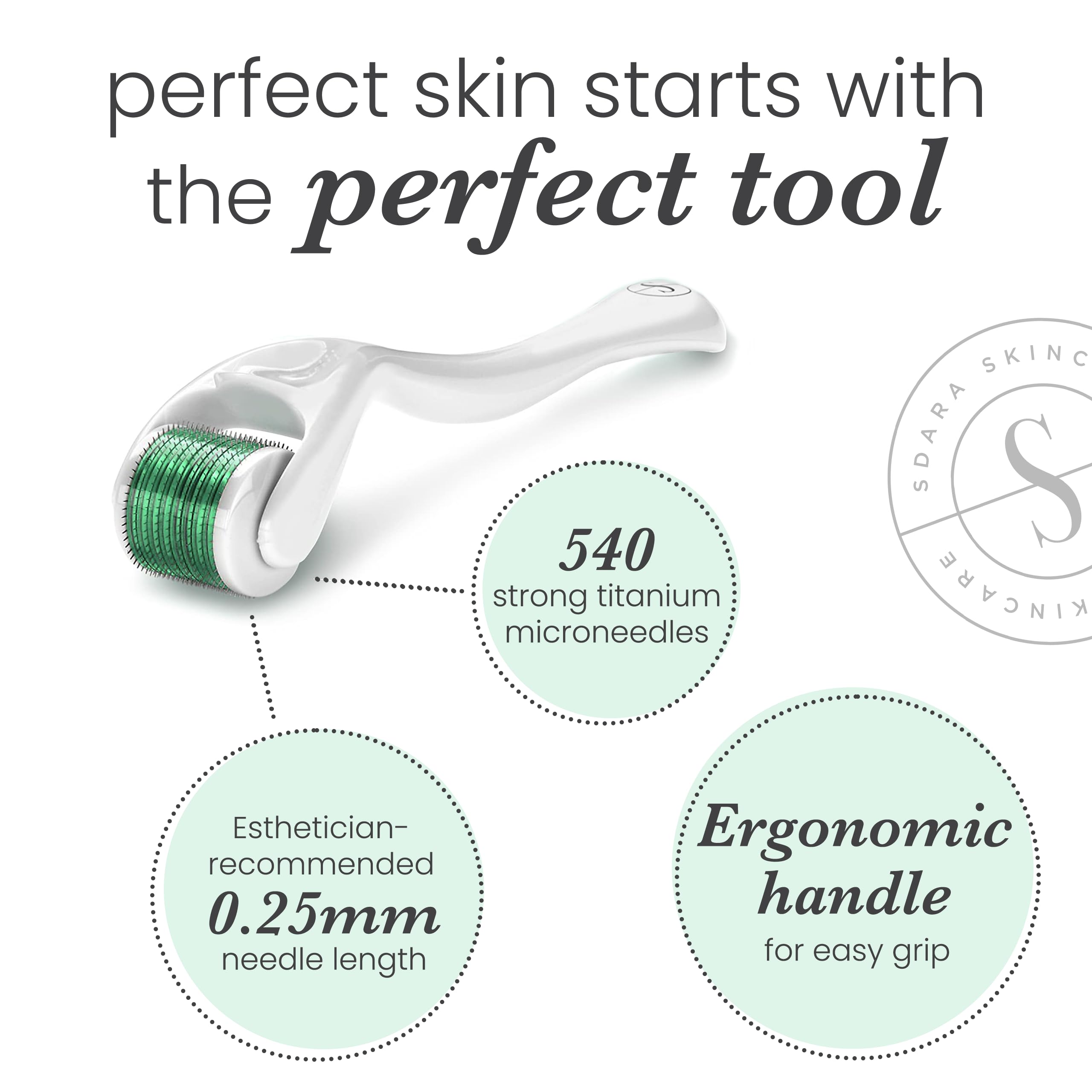 Sdara Skincare Derma Roller Cosmetic Needling Instrument For Face, 540 Titanium Micro Needle.25mm - Includes Free Storage Case (1-Pack)
