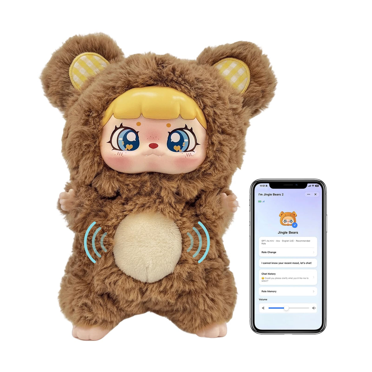 Jingle bears Smart AI Plush Toy, Talking Interactive Stuffed Animal for 3+ Kids, Screen-Free Emo Robot, APP with Multiple Languages Switchable, Unique Gifts for Girls & Boys. Bedtime Companion