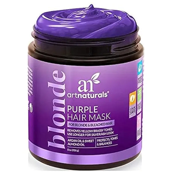 Artnaturals Purple Hair Mask for Blonde, Silver & Platinum Hair Removes Yellow Brassy Color, Repairs Dry & Bleached Hair Deep Conditioning Treatment Hair Moisturizer Sulfate Free 8 Oz