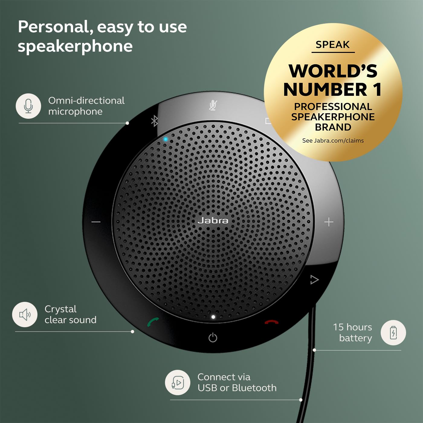 Jabra Spec 510 (2025 Edition) Portable USB or Wireless Speaker for Meetings and Calls with Crystal Clear Sound, Works with All Meeting Platforms - Microsoft Teams, Google Meet, Zoom, Black