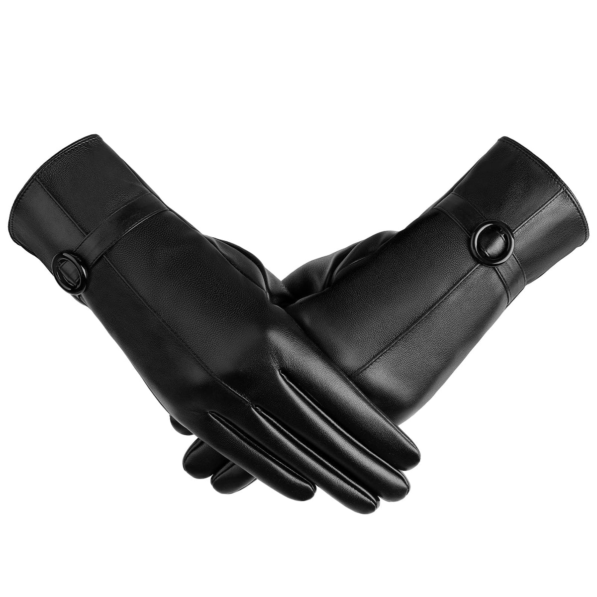 Winter Leather Gloves for Women, Touchscreen Texting Driving Gloves, Warm Fleece Lined Womens Gloves for Cold Weather - Black