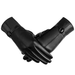Winter Leather Gloves for Women, Touchscreen Texting Driving Gloves, Warm Fleece Lined Womens Gloves for Cold Weather - Black
