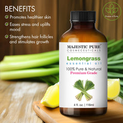 MAJESTIC PURE Lemongrass Essential Oil | 118 ml | 100% Pure and Natural Lemongrass Oil | Premium Grade Essential Oils for Hair Care, Home Diffusers, Skin, Aromatherapy, Massage and Humidifiers