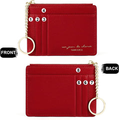 Valentoria slim rfid blocking card holder small pocket wallet keychian zipper coin purse minimalist leather cash & coin & cards case for women men, red, s, rfid wallet, 801, T801