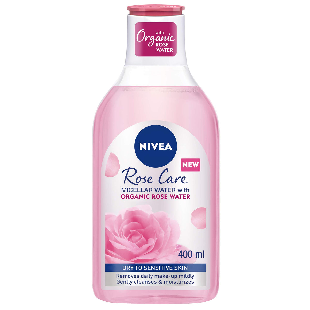 NIVEA Face Micellar Water Mono-phase Makeup Remover, Rose Care with Organic Rose Water, Dry & Sesitive Skin, 400ml